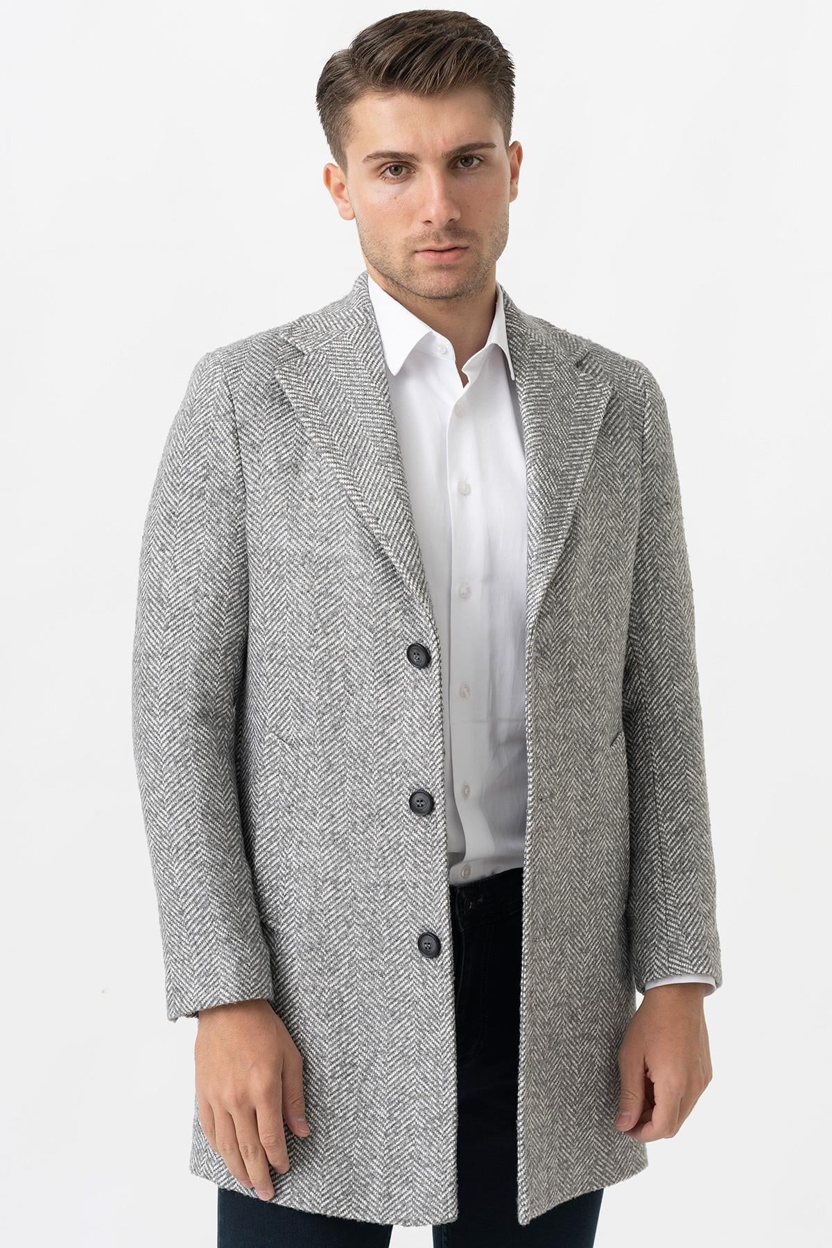 White Stone Arezzo 4025 Ceket Yaka Pamuklu Slim Fit Kaban Gri 