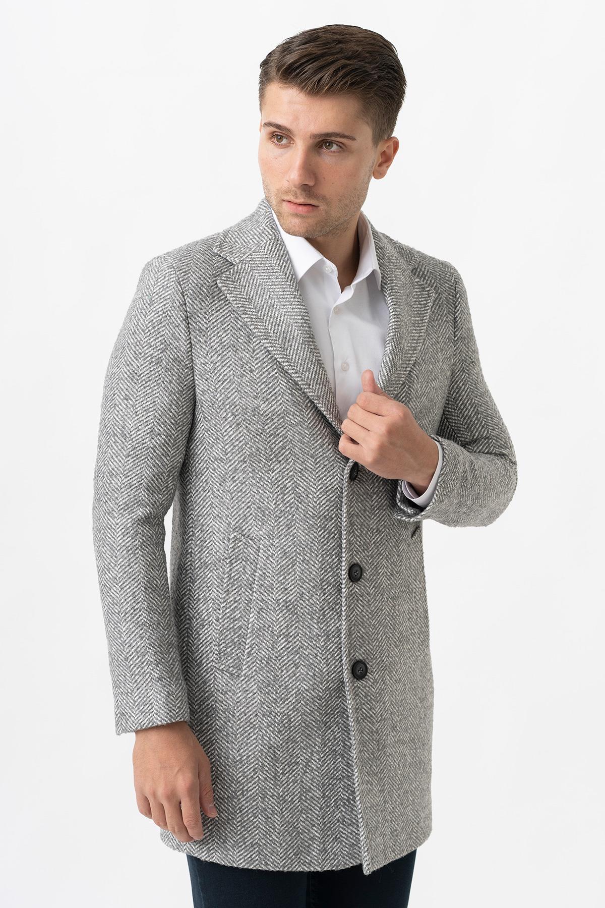 White Stone Arezzo 4025 Ceket Yaka Pamuklu Slim Fit Kaban Gri 