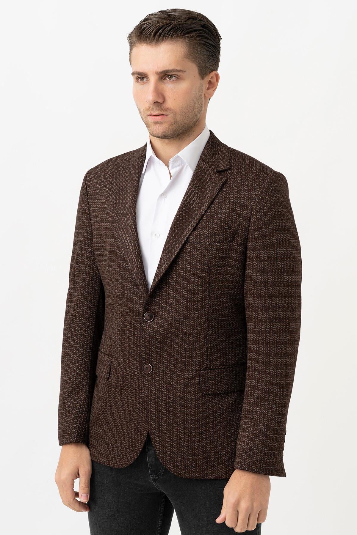 White Stone Casoria C3014 Regular Fit 6 Drop Ceket Desenli