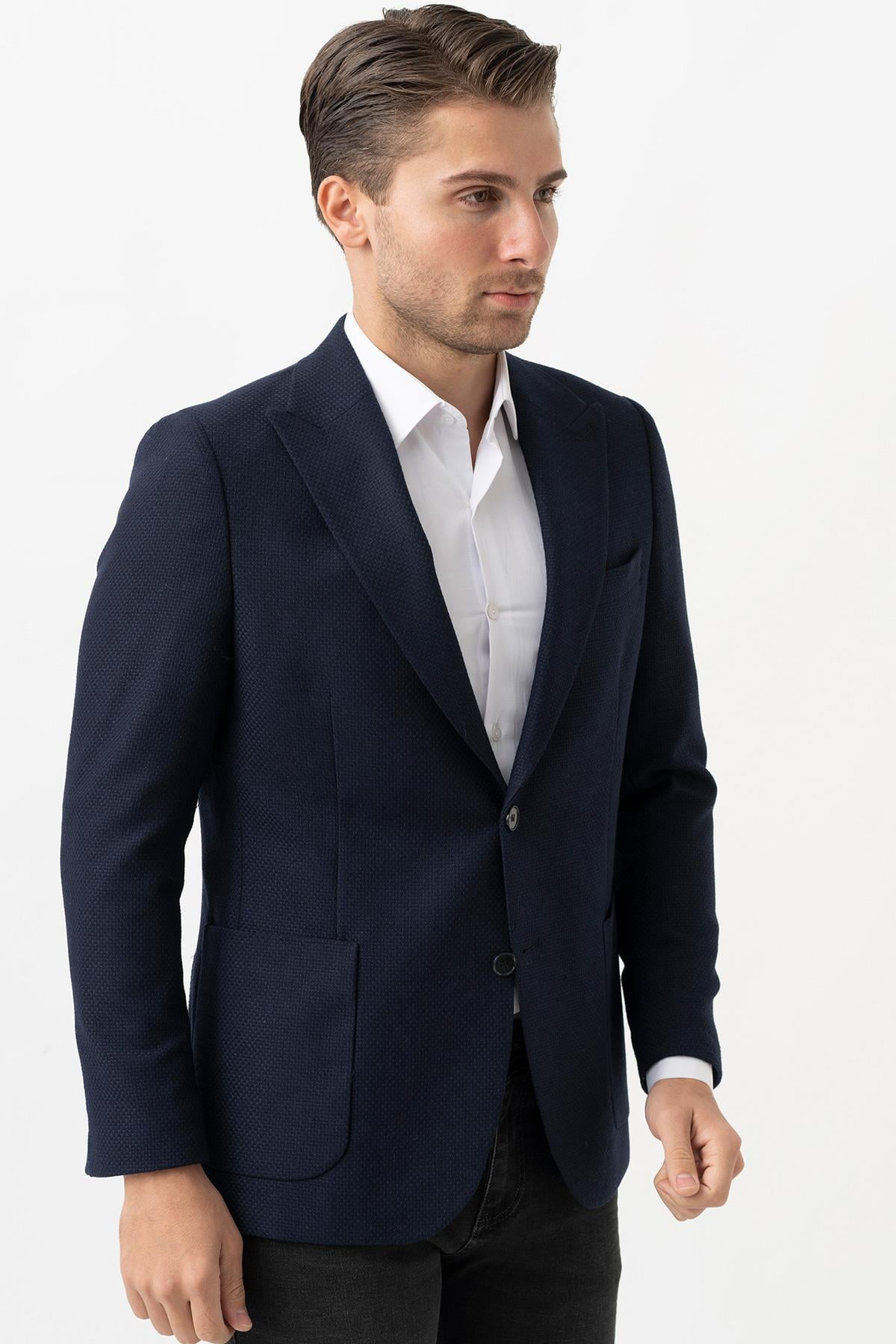 White Stone Cinisello Balsamo Yünlü Likralı C3019 Regular Fit 6 Drop Ceket Desenli