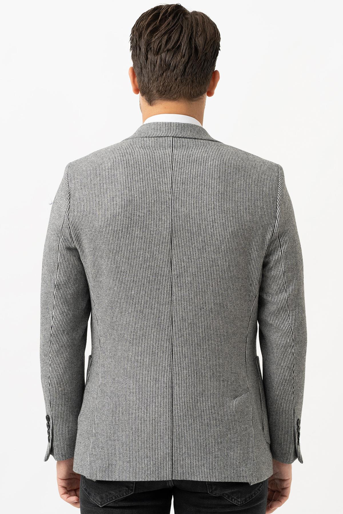 White Stone Aprilla C3027 Regular Fit 6 Drop Yünlü Likralı Ceket Desenli