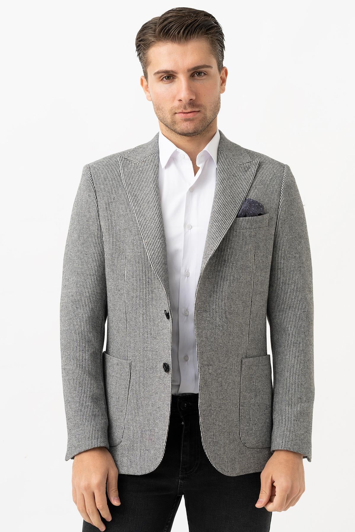 White Stone Aprilla C3027 Regular Fit 6 Drop Yünlü Likralı Ceket Desenli