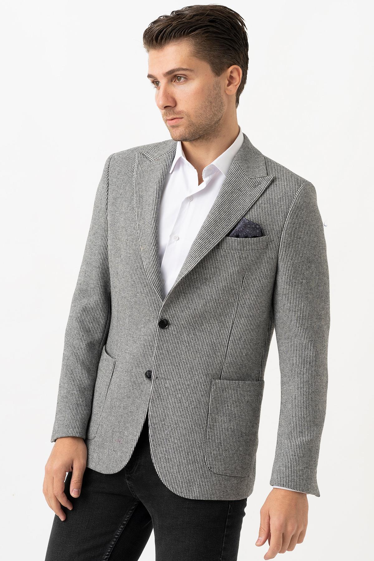 White Stone Aprilla C3027 Regular Fit 6 Drop Yünlü Likralı Ceket Desenli