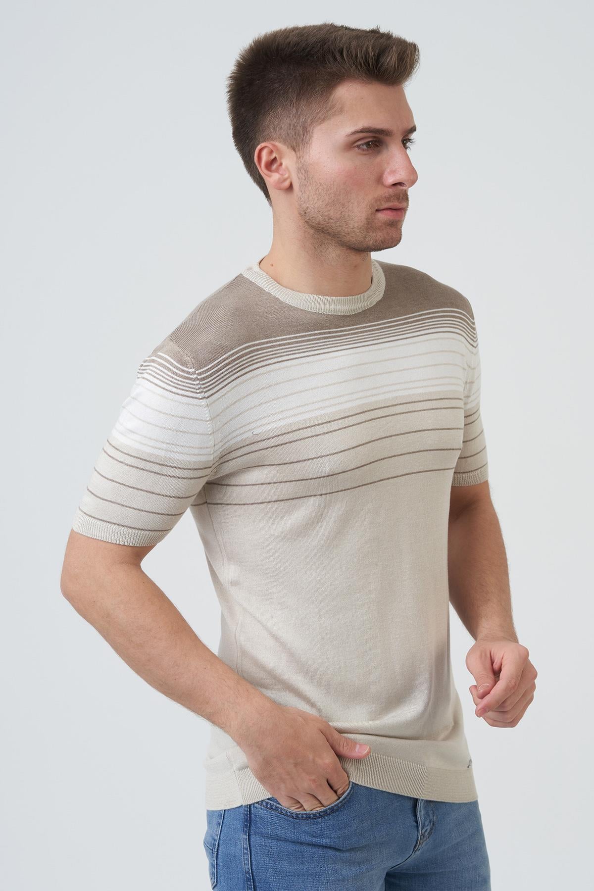 White Stone Charlotte 16014 Slim Fit  Sıfır Yaka T-Shirt Taş