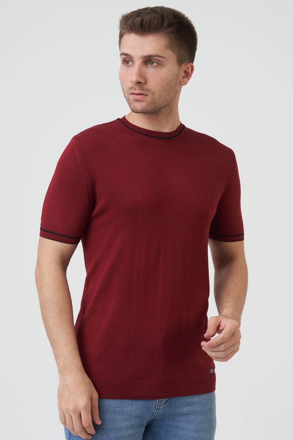 White Stone Seattle 16024 Slim Fit Sıfır Yaka T-Shirt Bordo