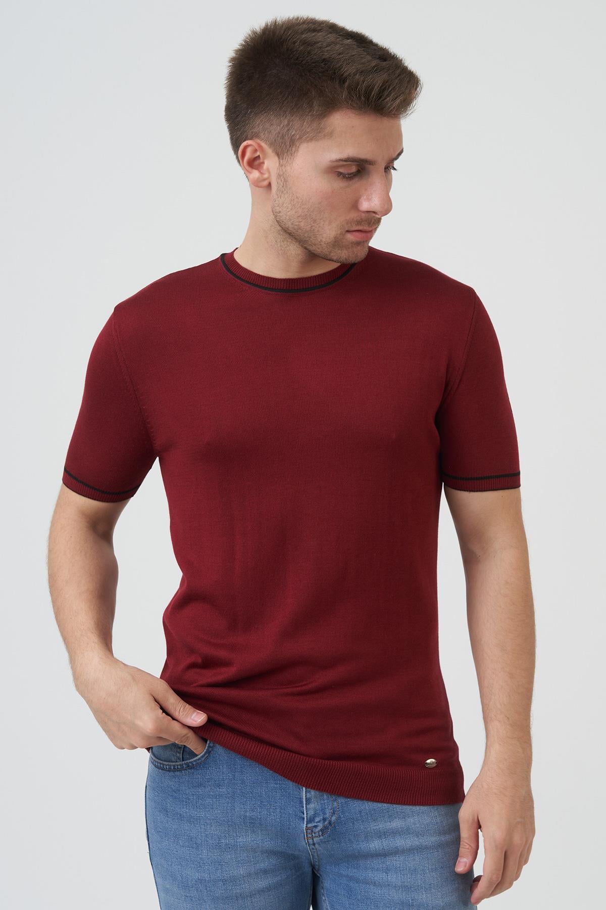 White Stone Seattle 16024 Slim Fit Sıfır Yaka T-Shirt Bordo
