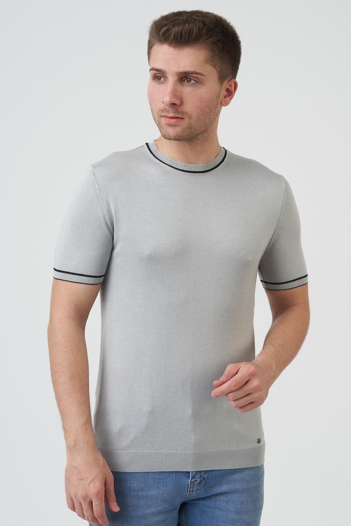 White Stone Seattle 16024 Slim Fit Sıfır Yaka T-Shirt Gri