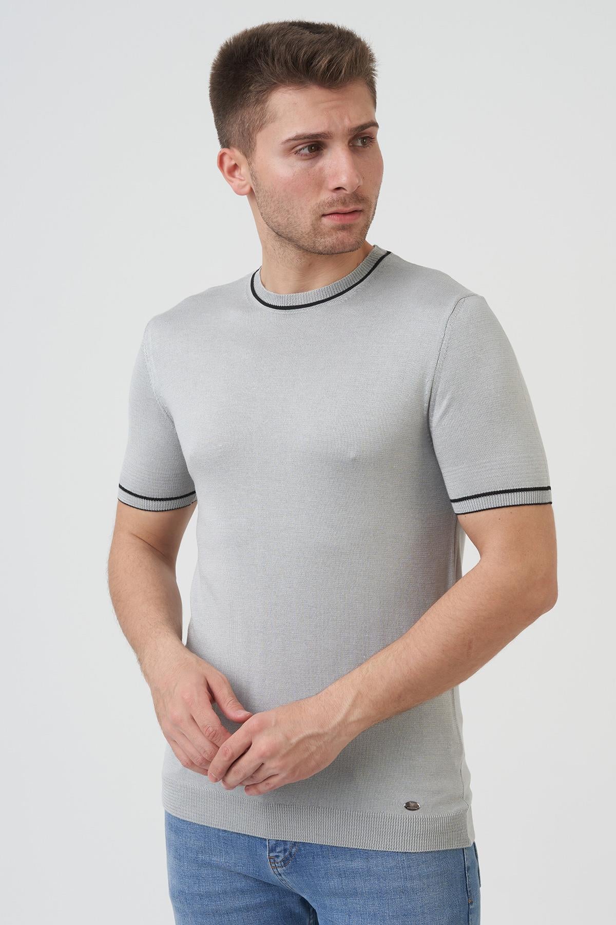White Stone Seattle 16024 Slim Fit Sıfır Yaka T-Shirt Gri