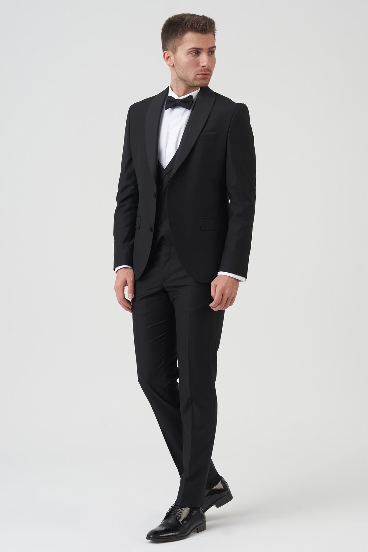 White Stone New York D2401 Slim Fit 6 Drop Takım Elbise Siyah 
