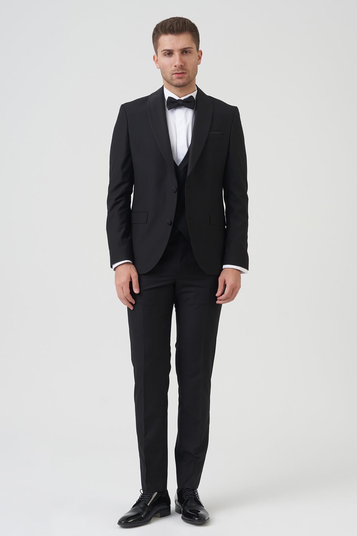 White Stone New York D2401 Slim Fit 6 Drop Takım Elbise Siyah 