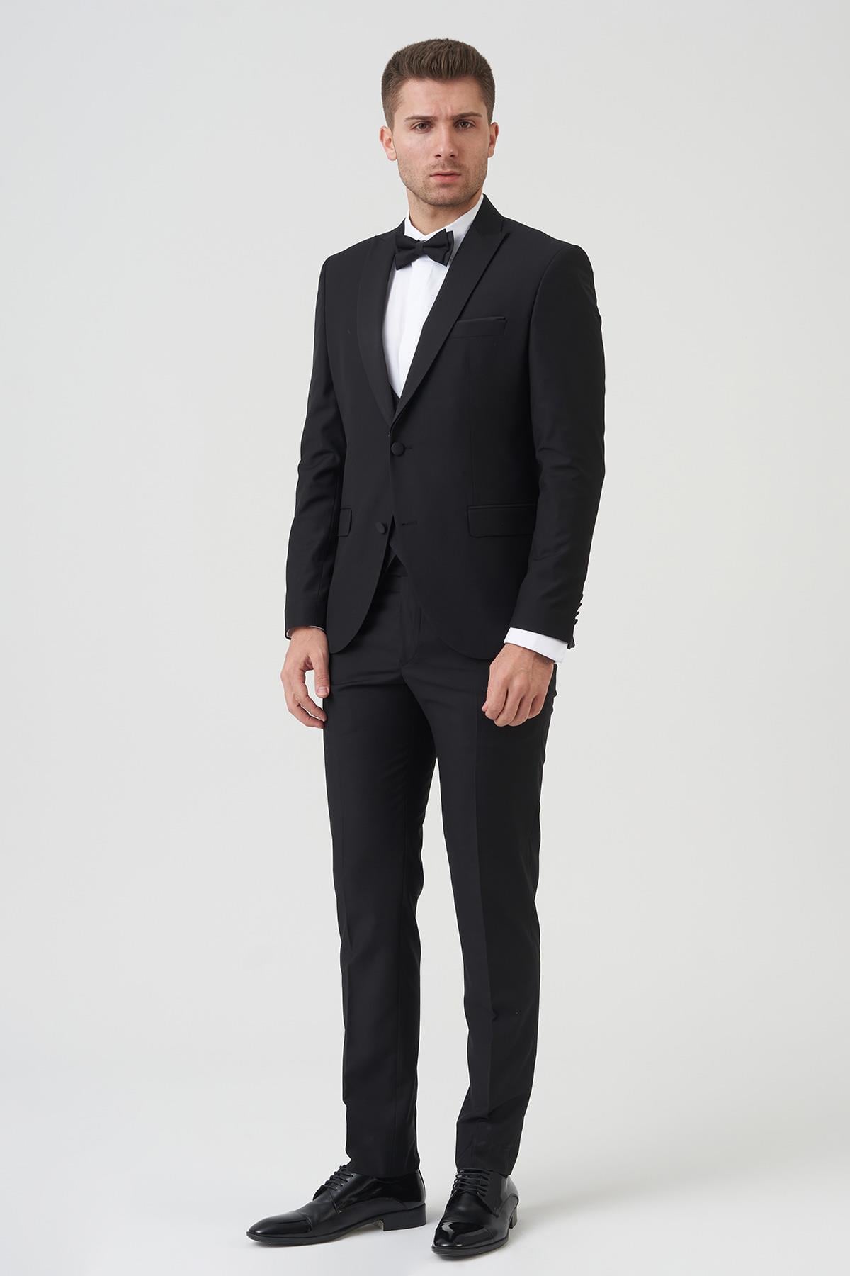 White Stone Los Angeles D2402 Slim Fit 6 Drop Damatlık Takım Elbise Siyah 