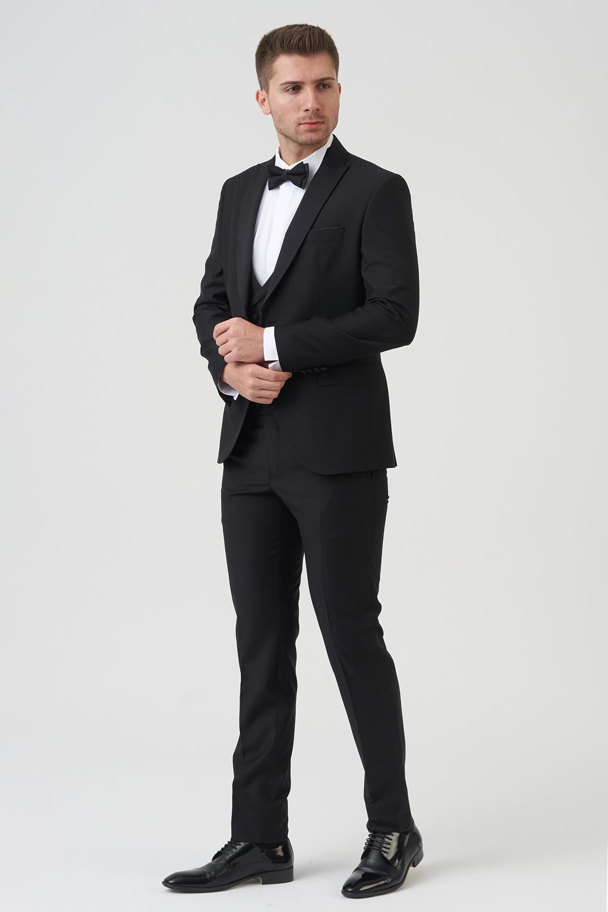 White Stone Los Angeles D2402 Slim Fit 6 Drop Damatlık Takım Elbise Siyah 