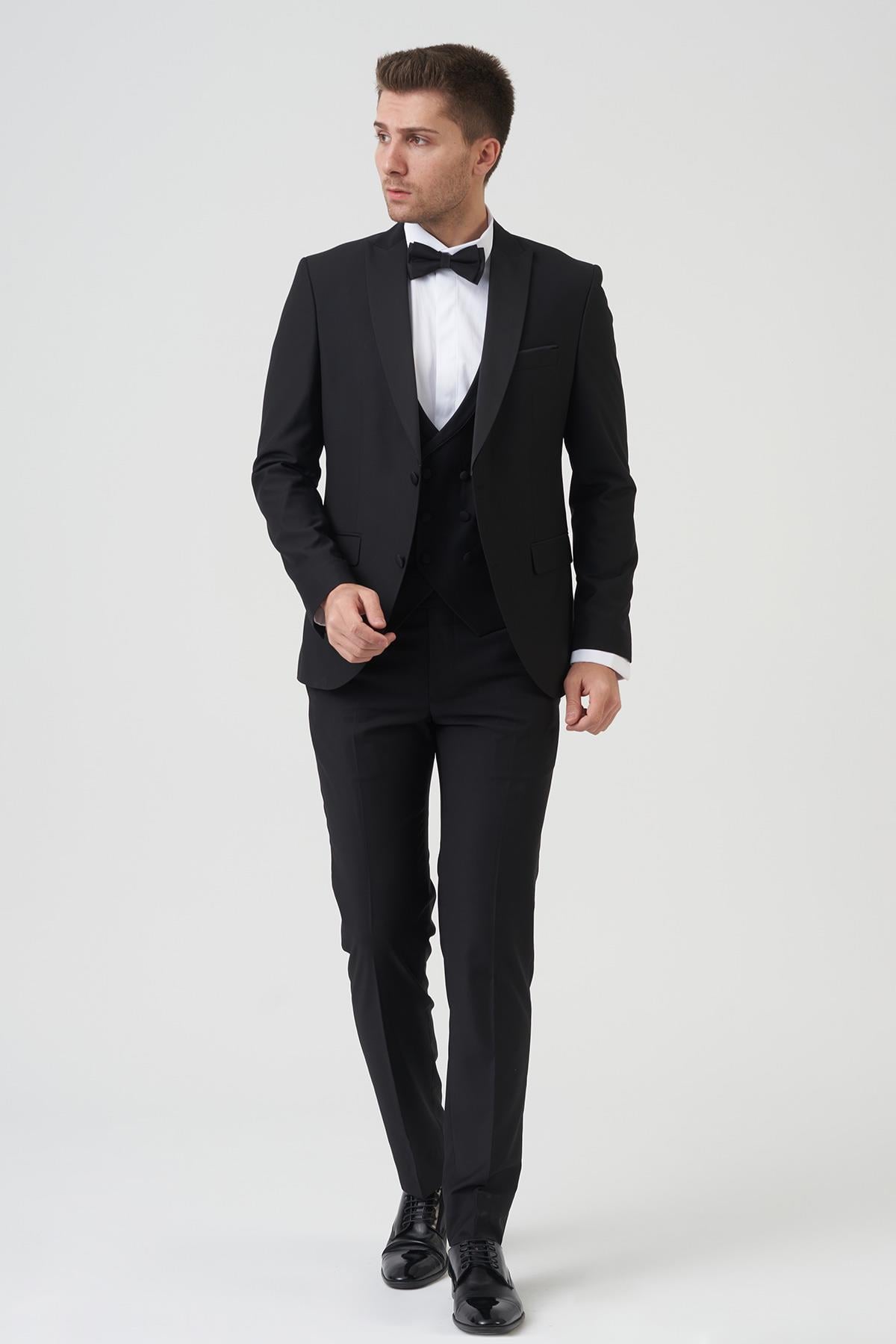 White Stone Los Angeles D2402 Slim Fit 6 Drop Damatlık Takım Elbise Siyah 
