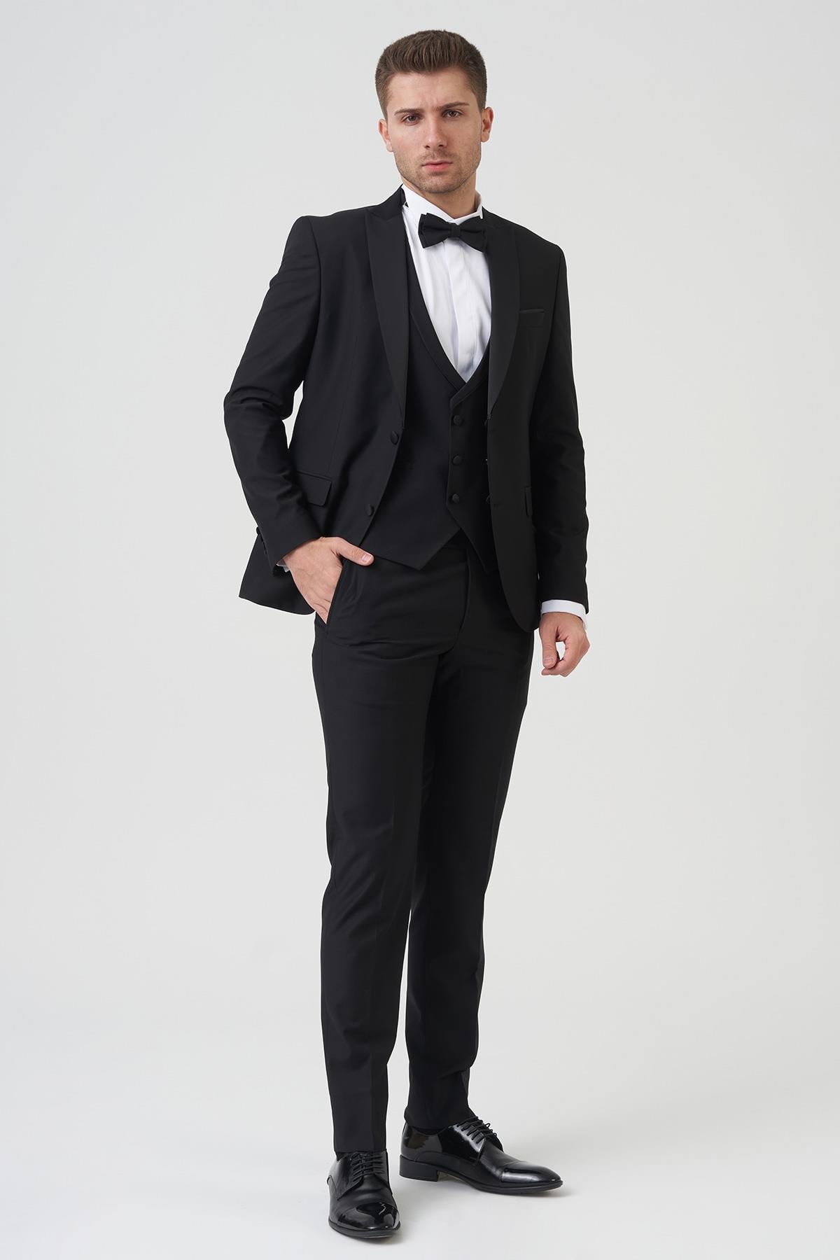 White Stone Los Angeles D2402 Slim Fit 6 Drop Damatlık Takım Elbise Siyah 