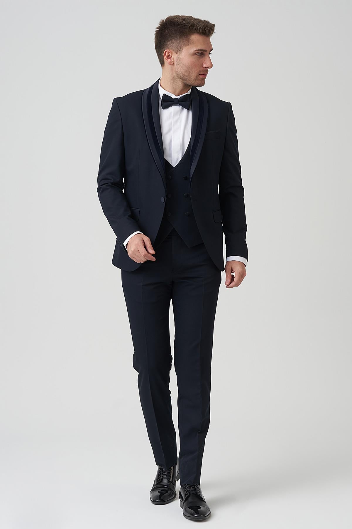 White Stone Chicago D2403 Slim Fit 6 Drop Damatlık Takım Elbise Lacivert