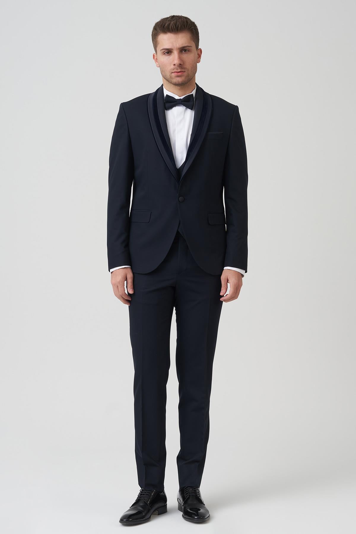 White Stone Chicago D2403 Slim Fit 6 Drop Damatlık Takım Elbise Lacivert