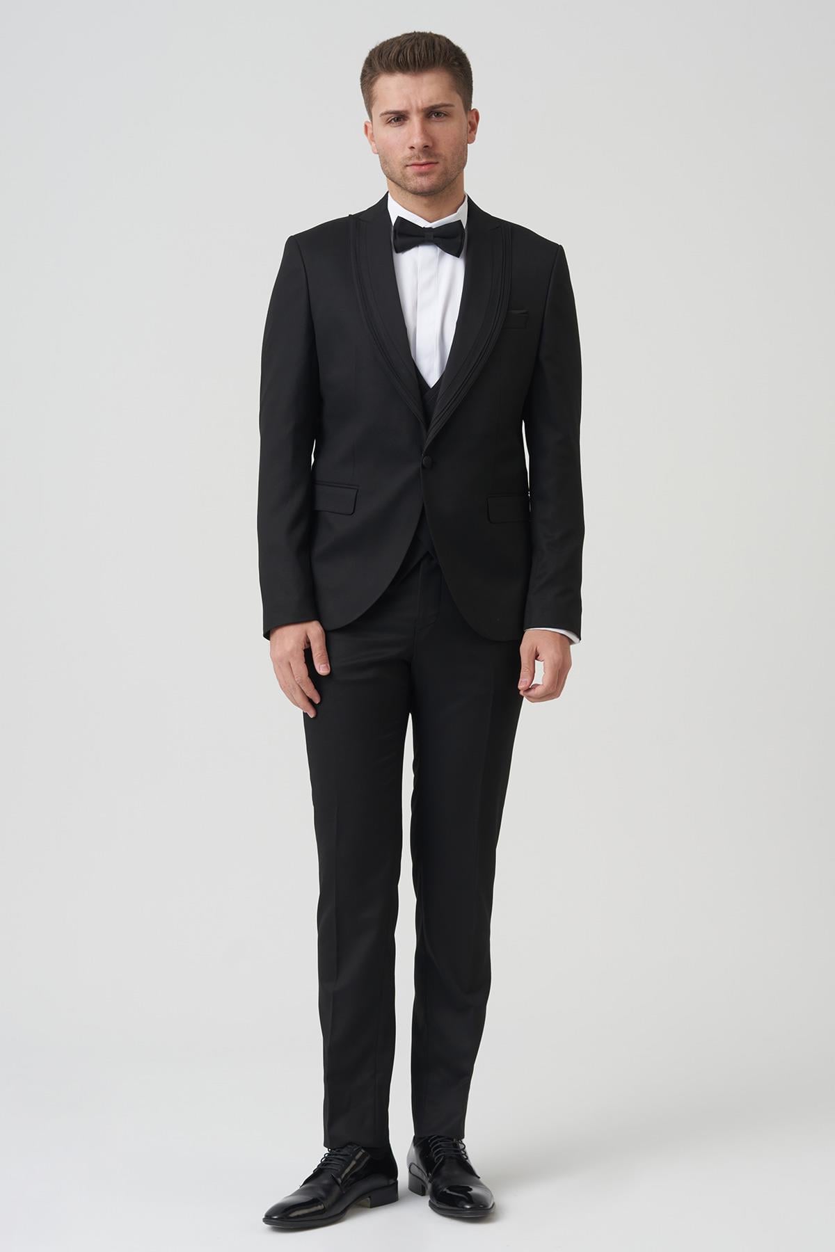 White Stone Houston D2404 Slim Fit 6 Drop Damatlık Takım Elbise  Siyah