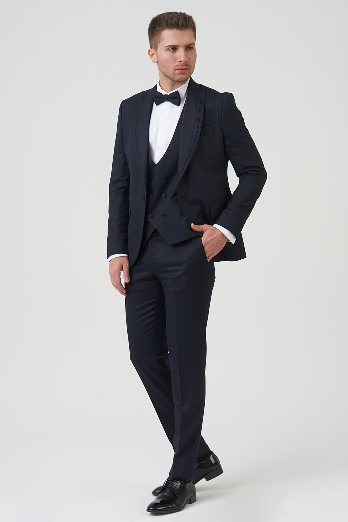 White Stone Houston D2404 Slim Fit 6 Drop Damatlık Takım Elbise Lacivert