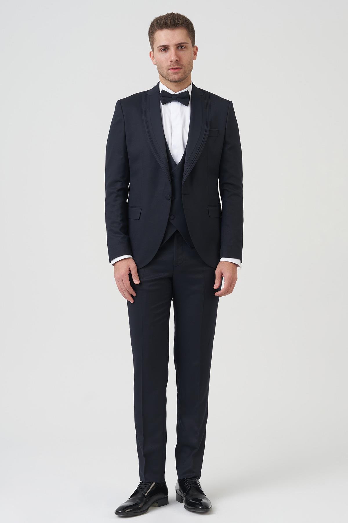 White Stone Houston D2404 Slim Fit 6 Drop Damatlık Takım Elbise Lacivert
