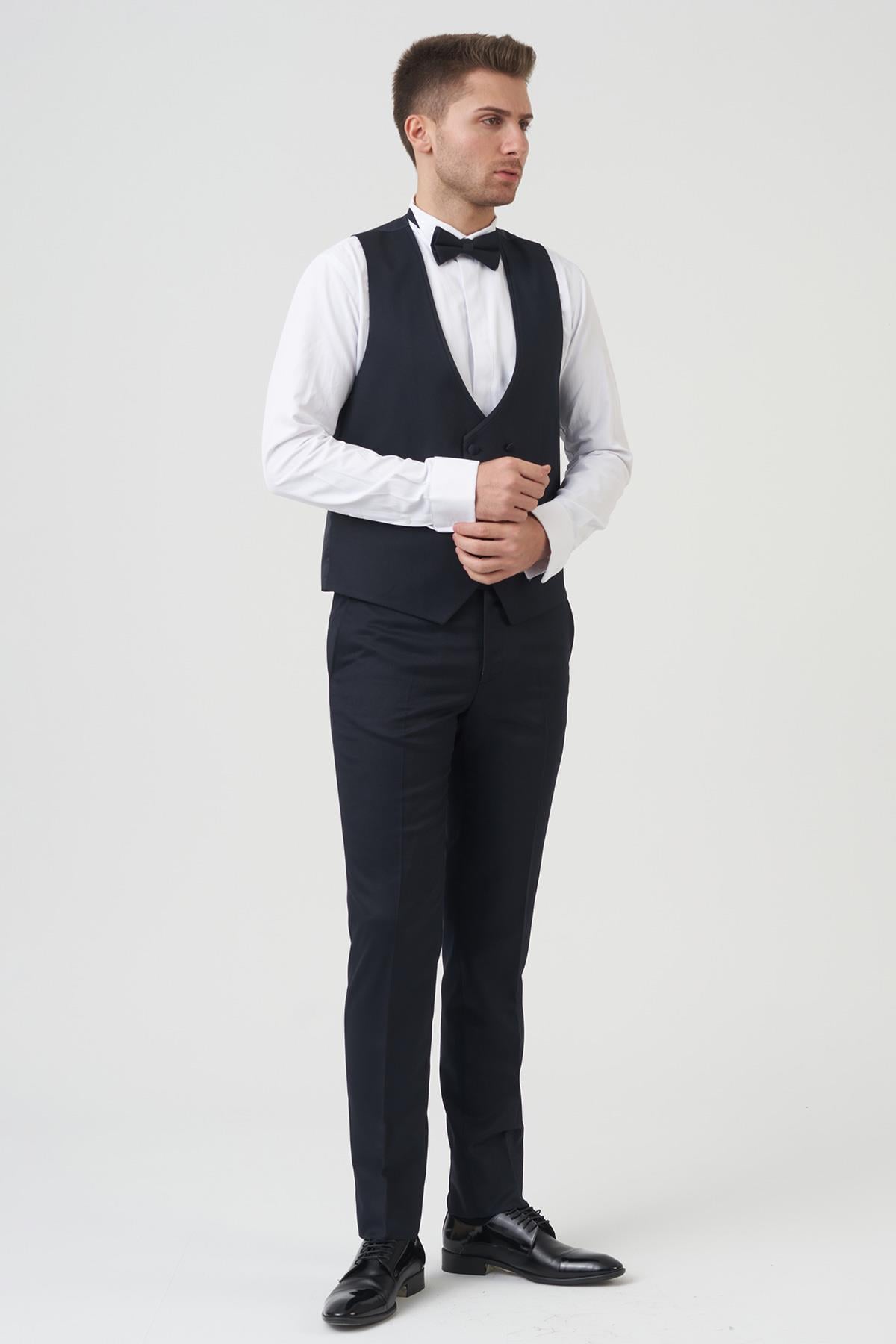White Stone Houston D2404 Slim Fit 6 Drop Damatlık Takım Elbise Lacivert