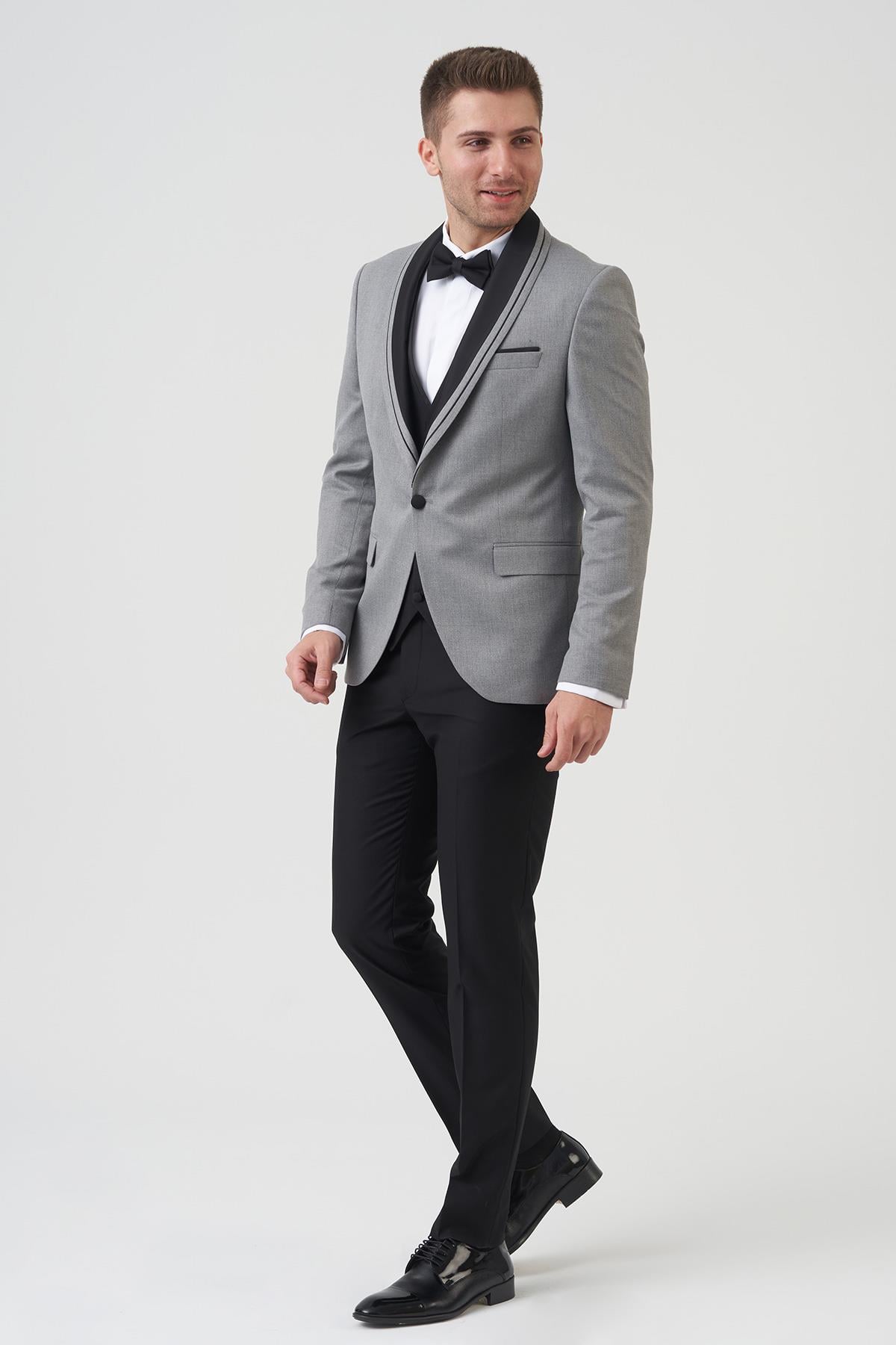 White Stone Philadelphia[ D2405 Slim Fit 6 Drop Likralı Damatlık Takım Elbise A.Gri 