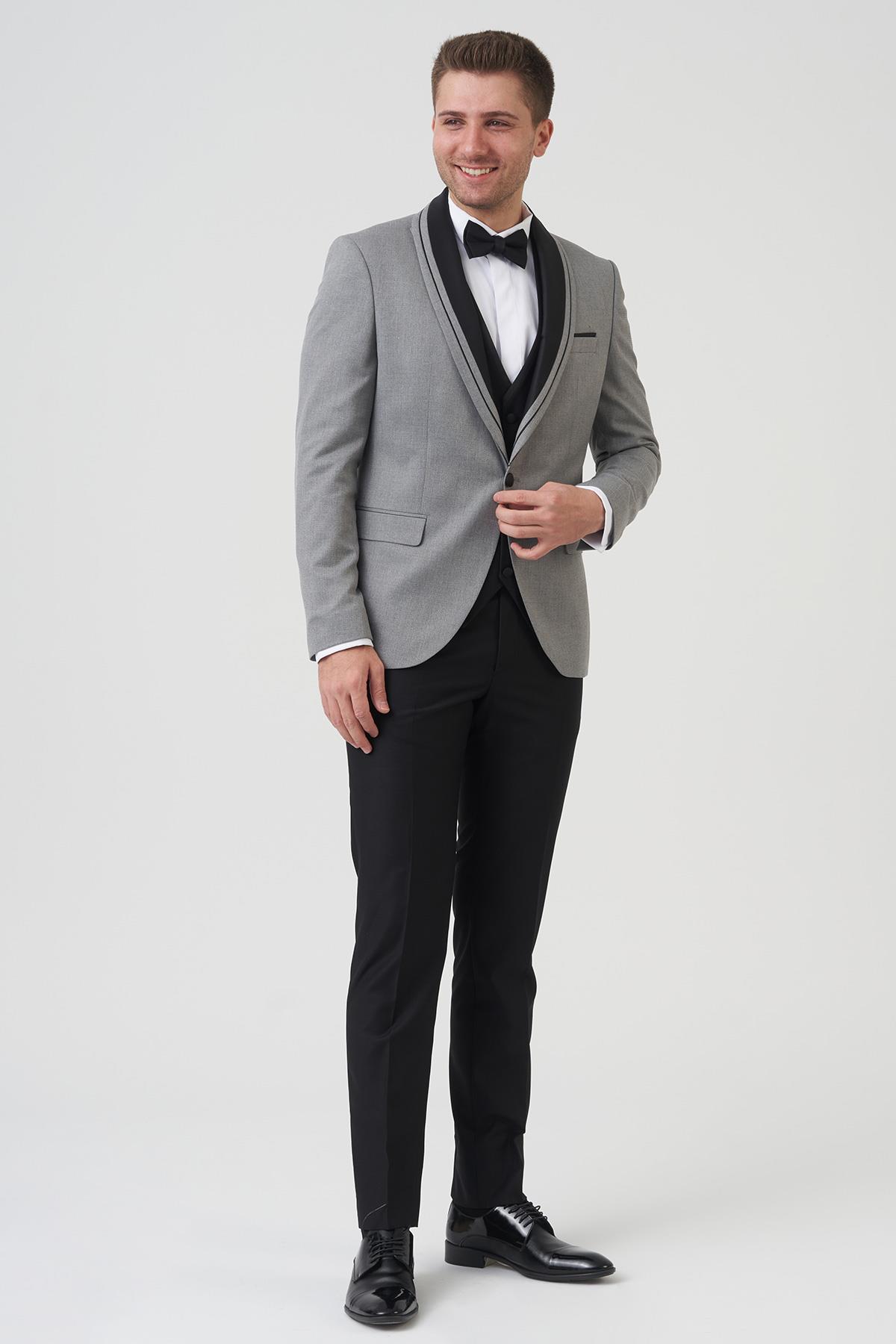 White Stone Philadelphia[ D2405 Slim Fit 6 Drop Likralı Damatlık Takım Elbise A.Gri 