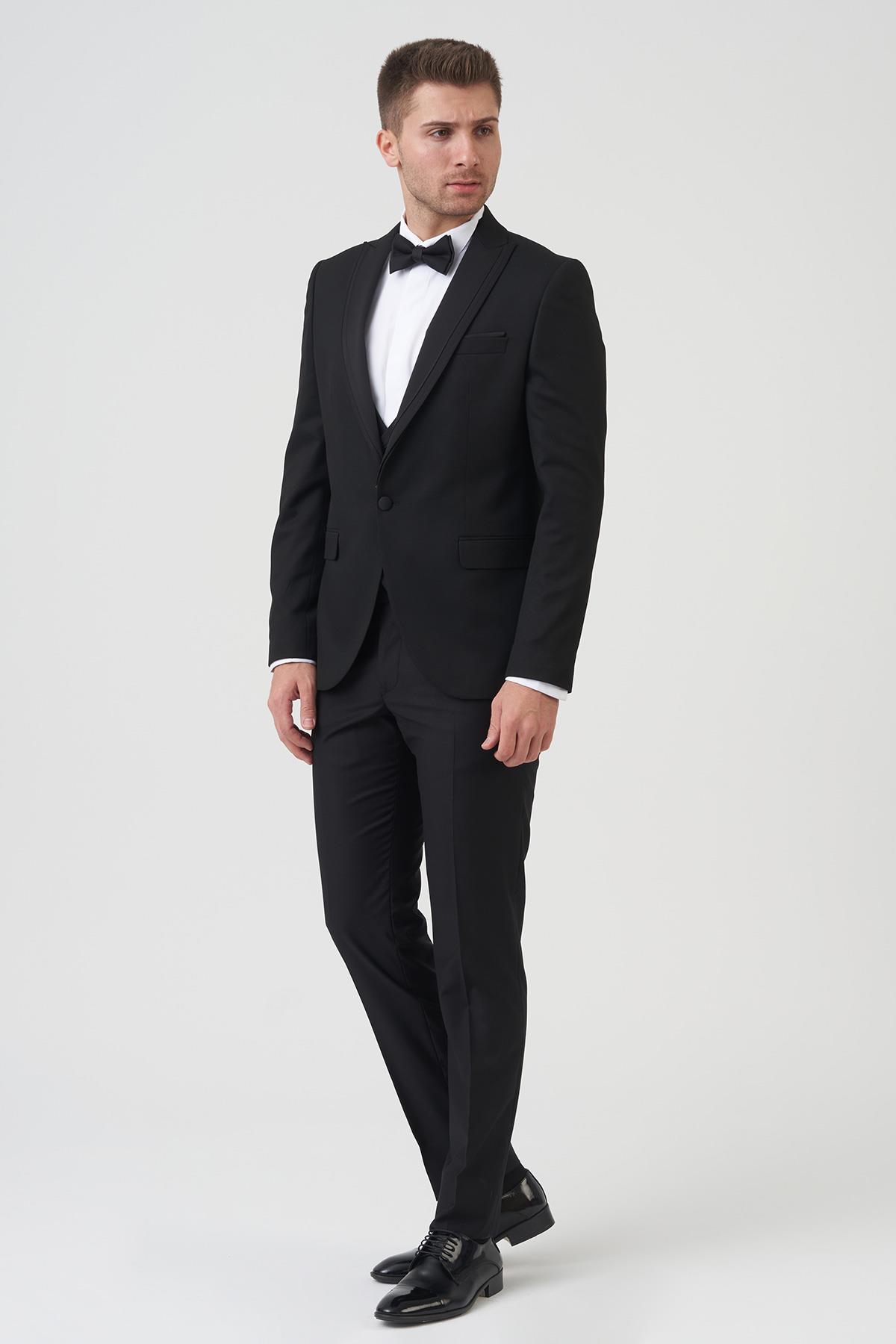 White Stone Phoenix D2406 Slim Fit 6 Drop Likralı Damatlık Takım Elbise Siyah