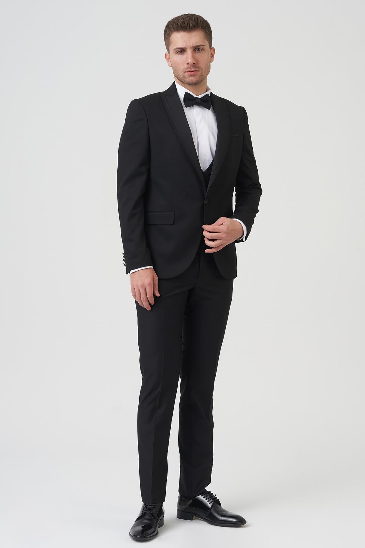 White Stone Phoenix D2406 Slim Fit 6 Drop Likralı Damatlık Takım Elbise Siyah