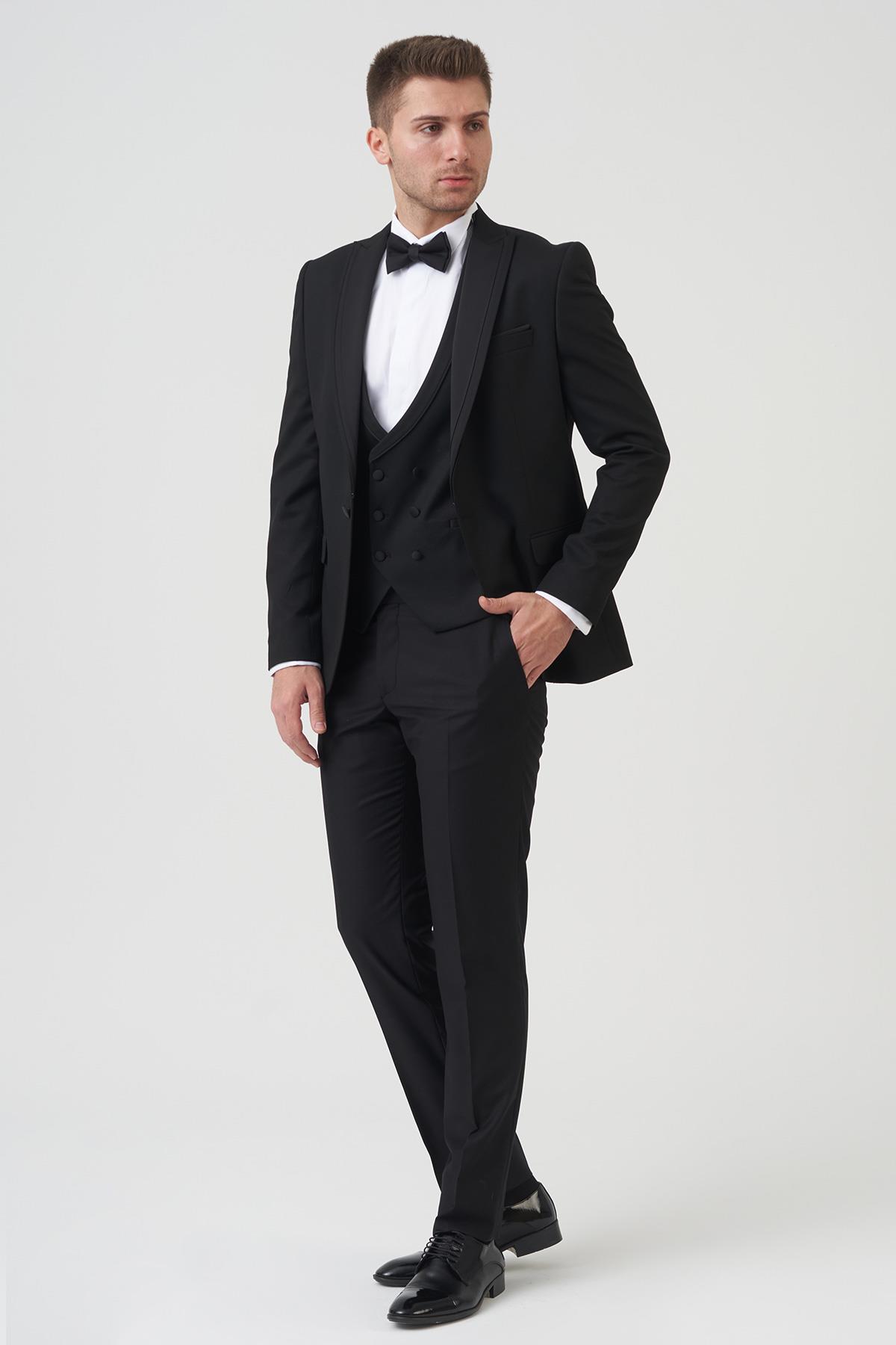 White Stone Phoenix D2406 Slim Fit 6 Drop Likralı Damatlık Takım Elbise Siyah