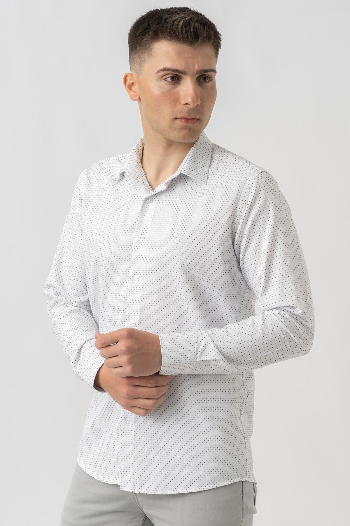 White Stone Affoltern am Albis G16252 Regular Fit Armürlü Pamuklu Gömlek Siyah
