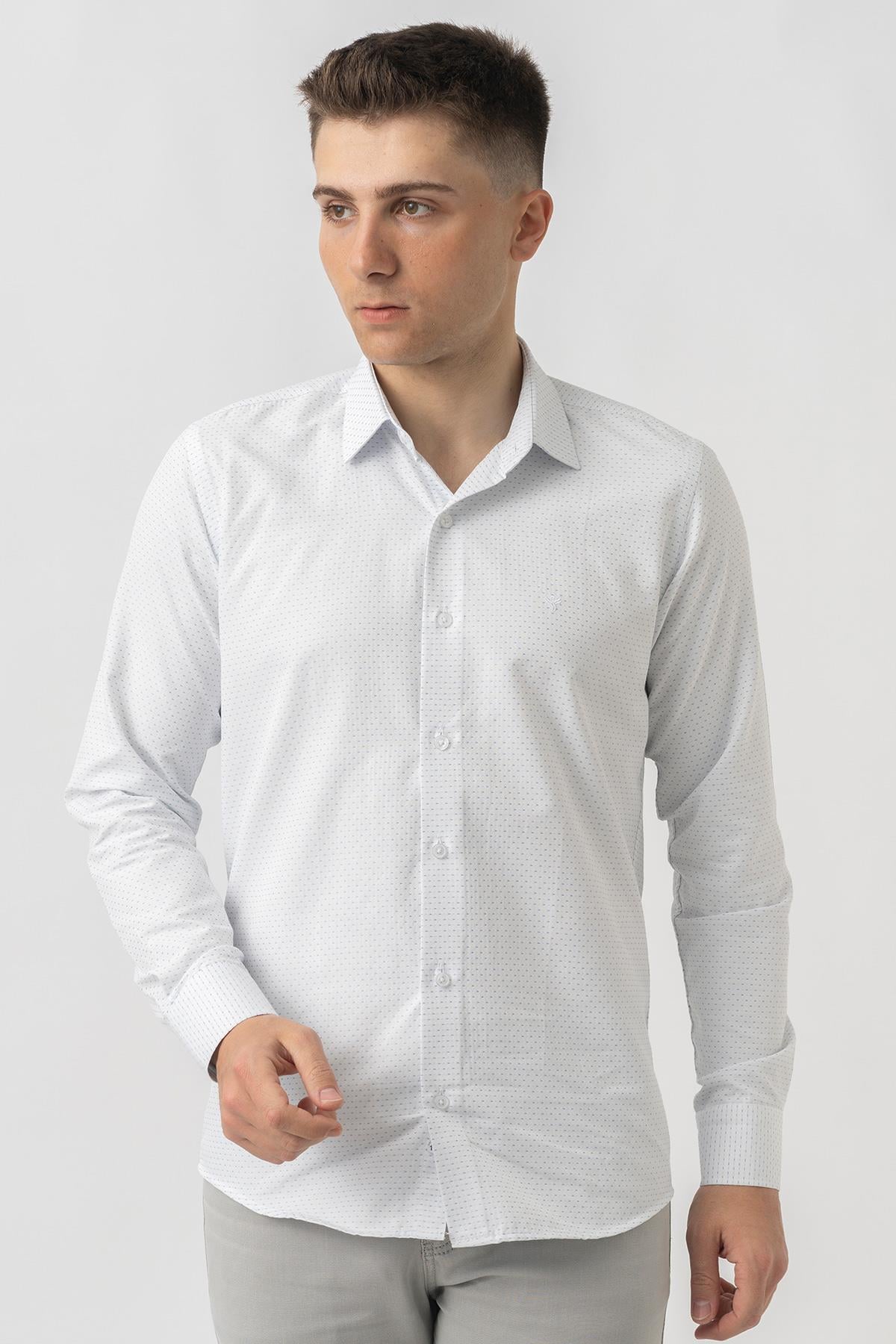 White Stone Affoltern am Albis G16252 Regular Fit Armürlü Pamuklu Gömlek Mavi