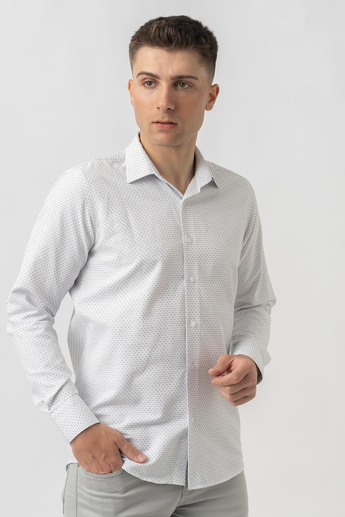 White Stone Affoltern am Albis G16252 Regular Fit Armürlü Pamuklu Gömlek Siyah