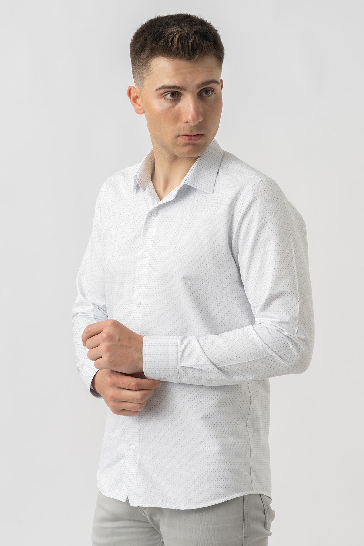 White Stone Affoltern am Albis G16252 Regular Fit Armürlü Pamuklu Gömlek Mavi