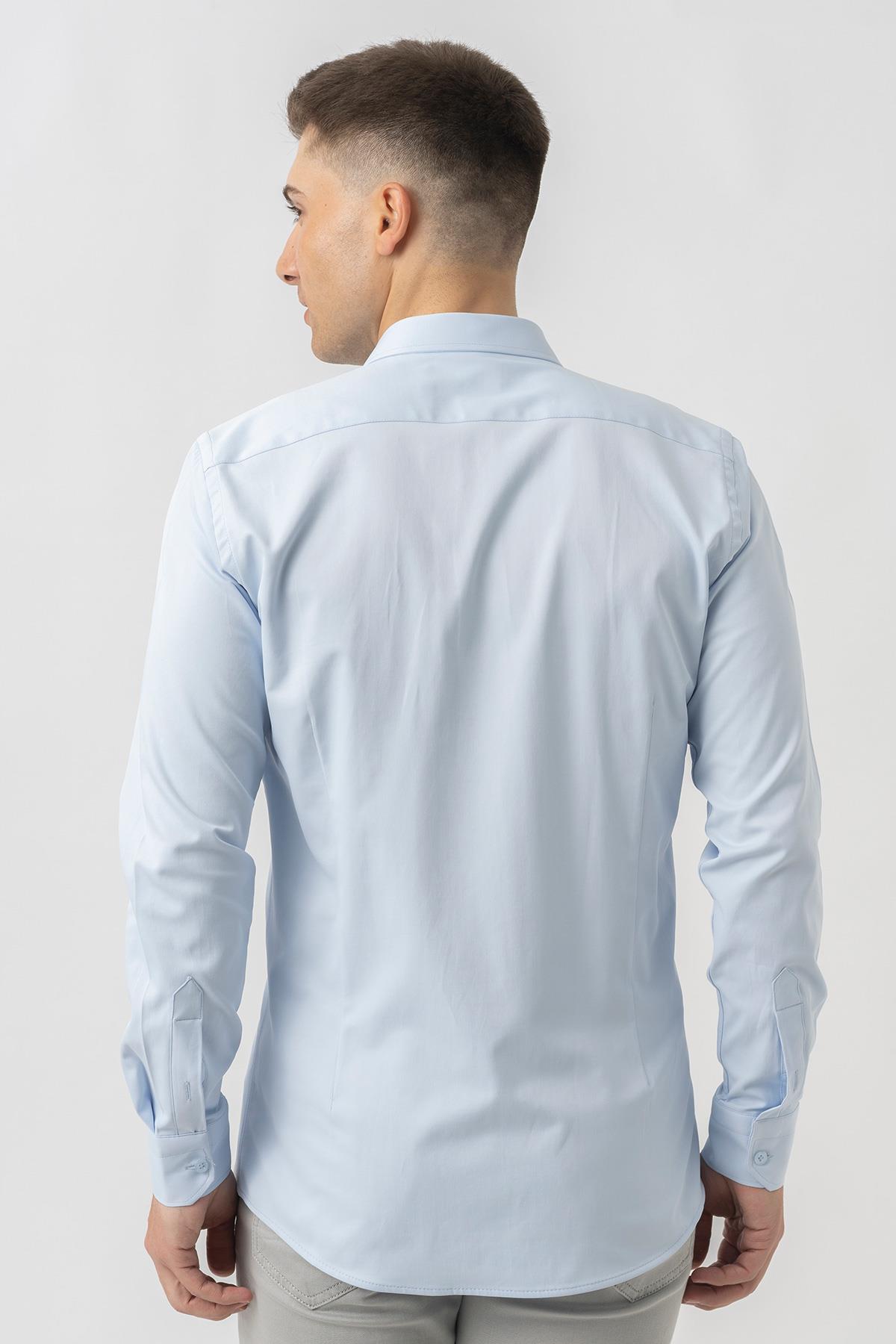 White Stone Aarberg G2424 Regular Fit Pamuklu Likralı Gömlek Buz Mavisi