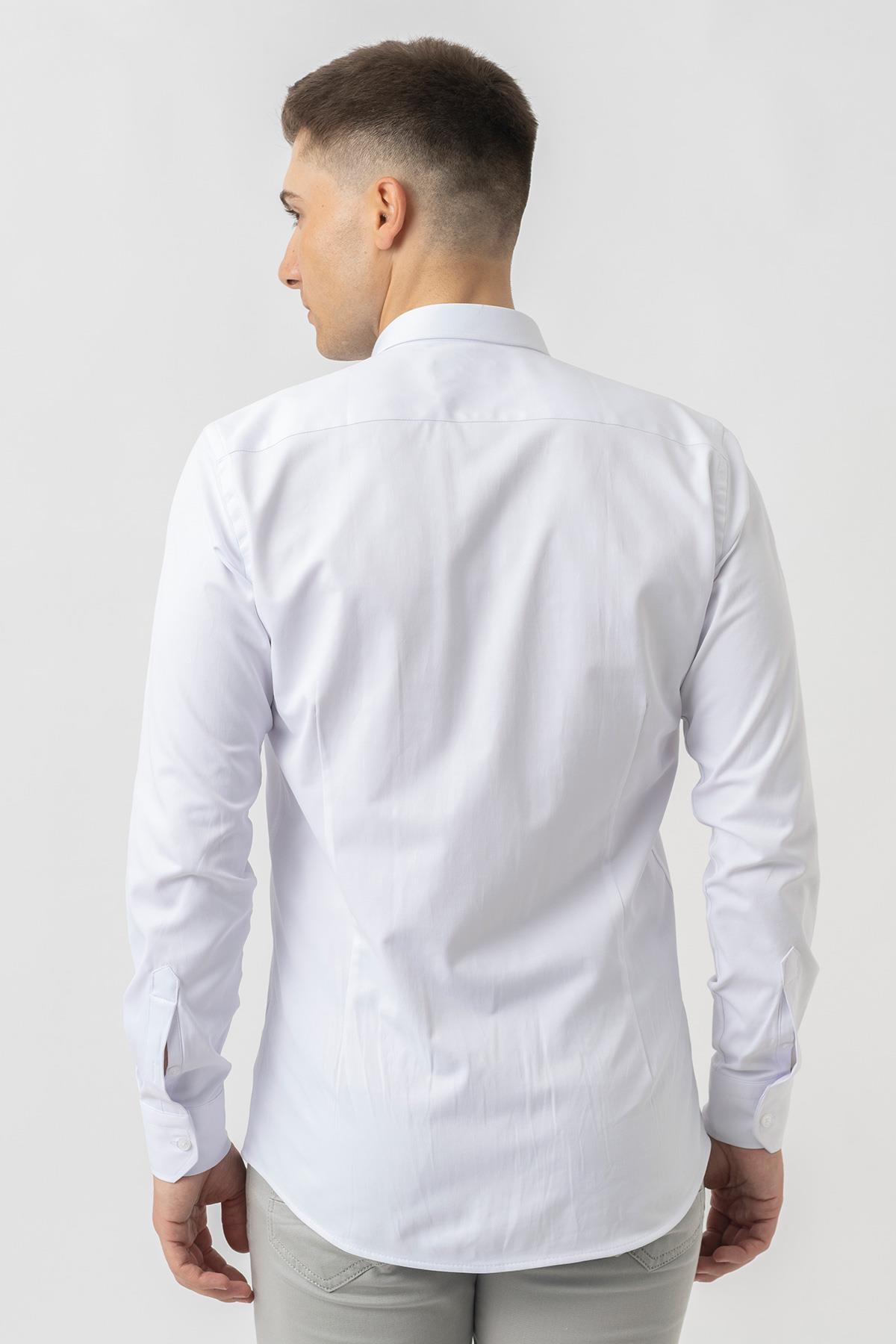 White Stone Aarberg G2424 Regular Fit Pamuklu Likralı Gömlek Beyaz