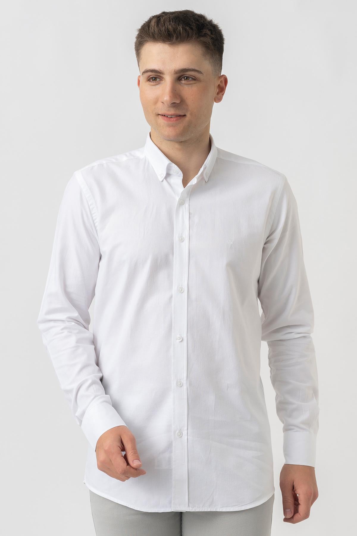 White Stone Aarburg g45044 Pamuklu Regular Fit Oxford Gömlek Bej