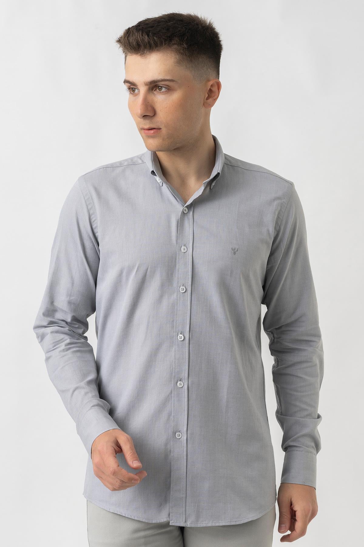 White Stone Aarburg g45044 Pamuklu Regular Fit Oxford Gömlek  Gri 