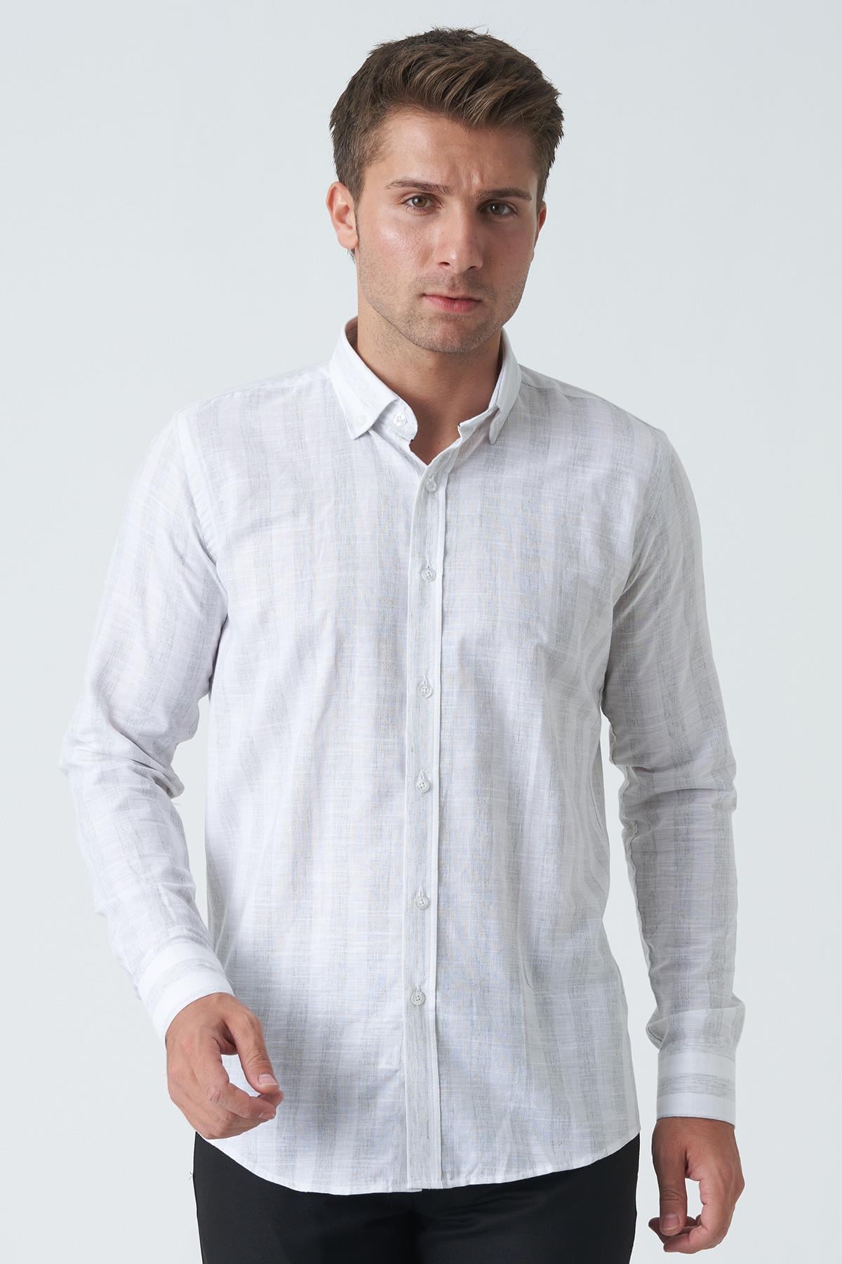 White Stone Armagh Slim Fit G2002 Pamuklu Keten Gömlek Mint