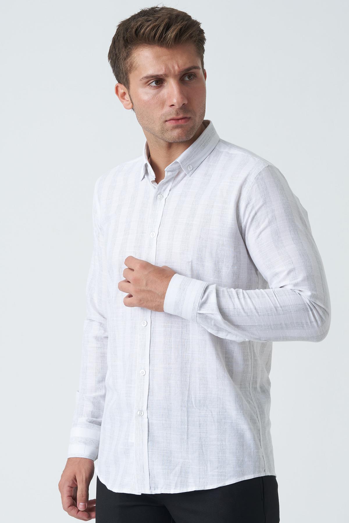 White Stone Armagh Slim Fit G2002 Pamuklu Keten Gömlek Mint
