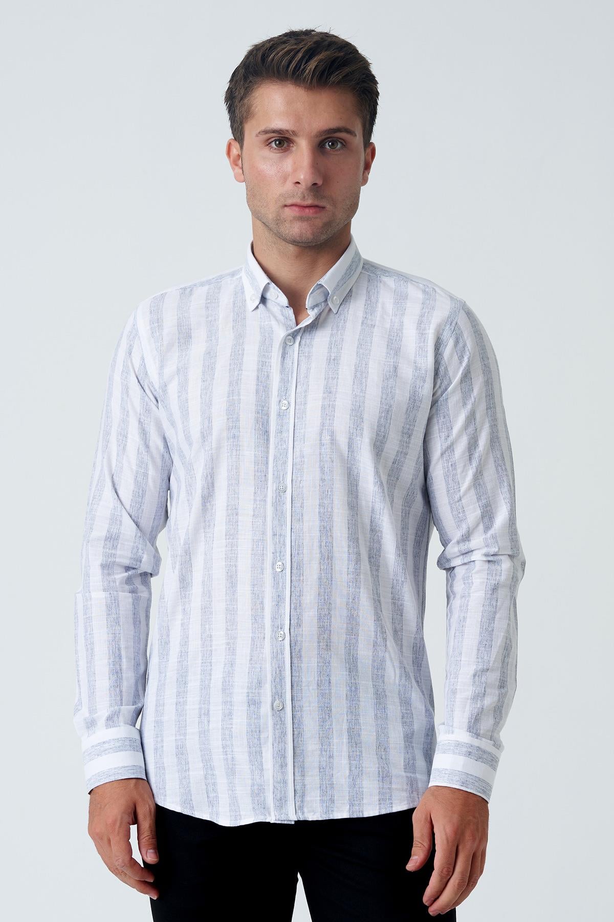White Stone Armagh Slim Fit G2002 Pamuklu Keten GömlekSiyah