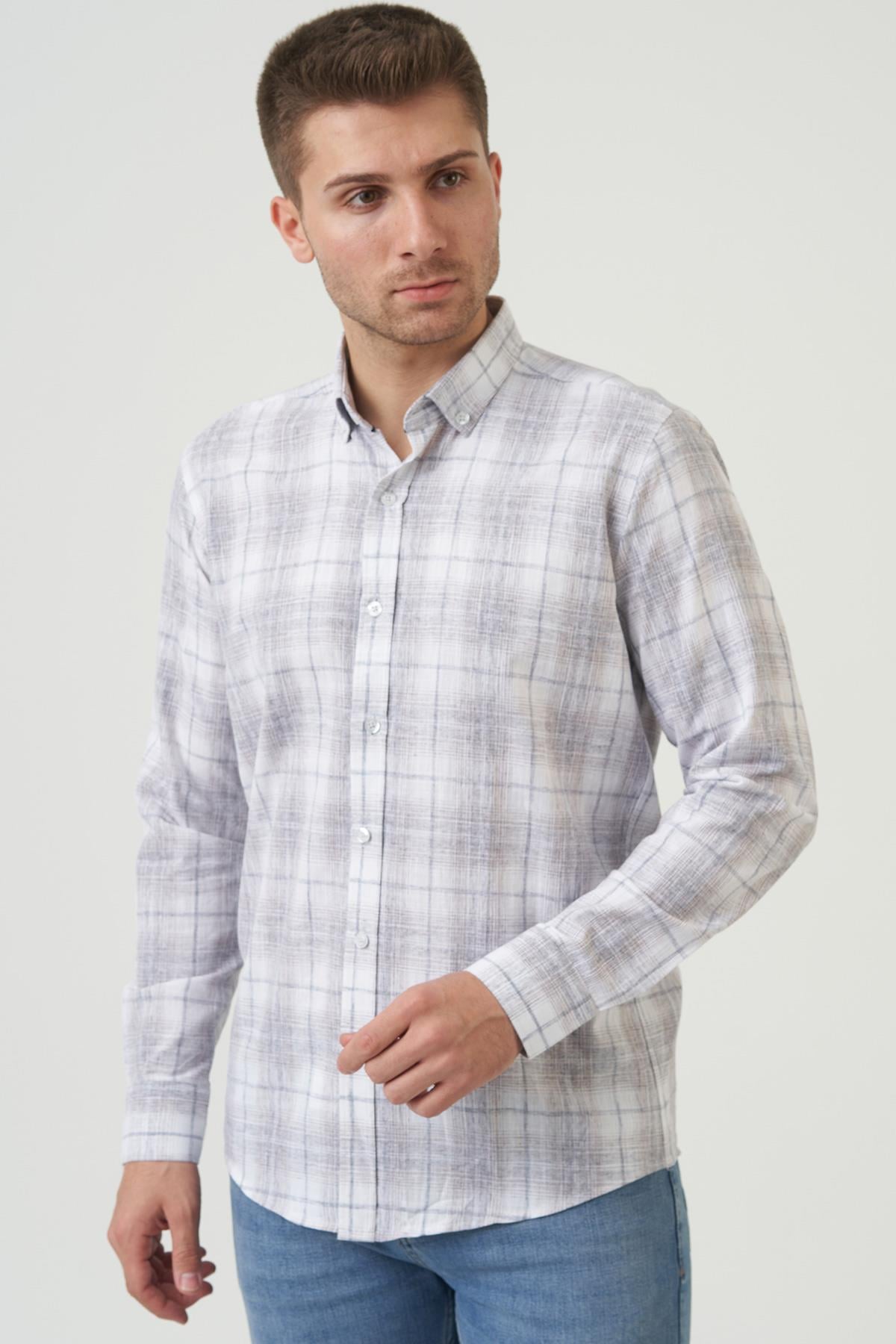 White Stone Broken Hill Regular Fit  G2003 Pamuklu Keten Gömlek  Kahve