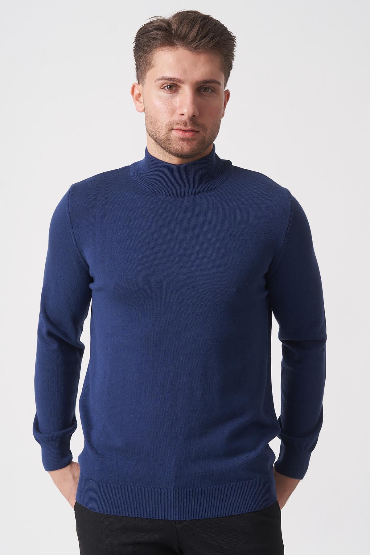 White Stone Salvador 1010 Basic Slim Fit Pamuklu Yarım Balıkçı Triko A.Lacivert