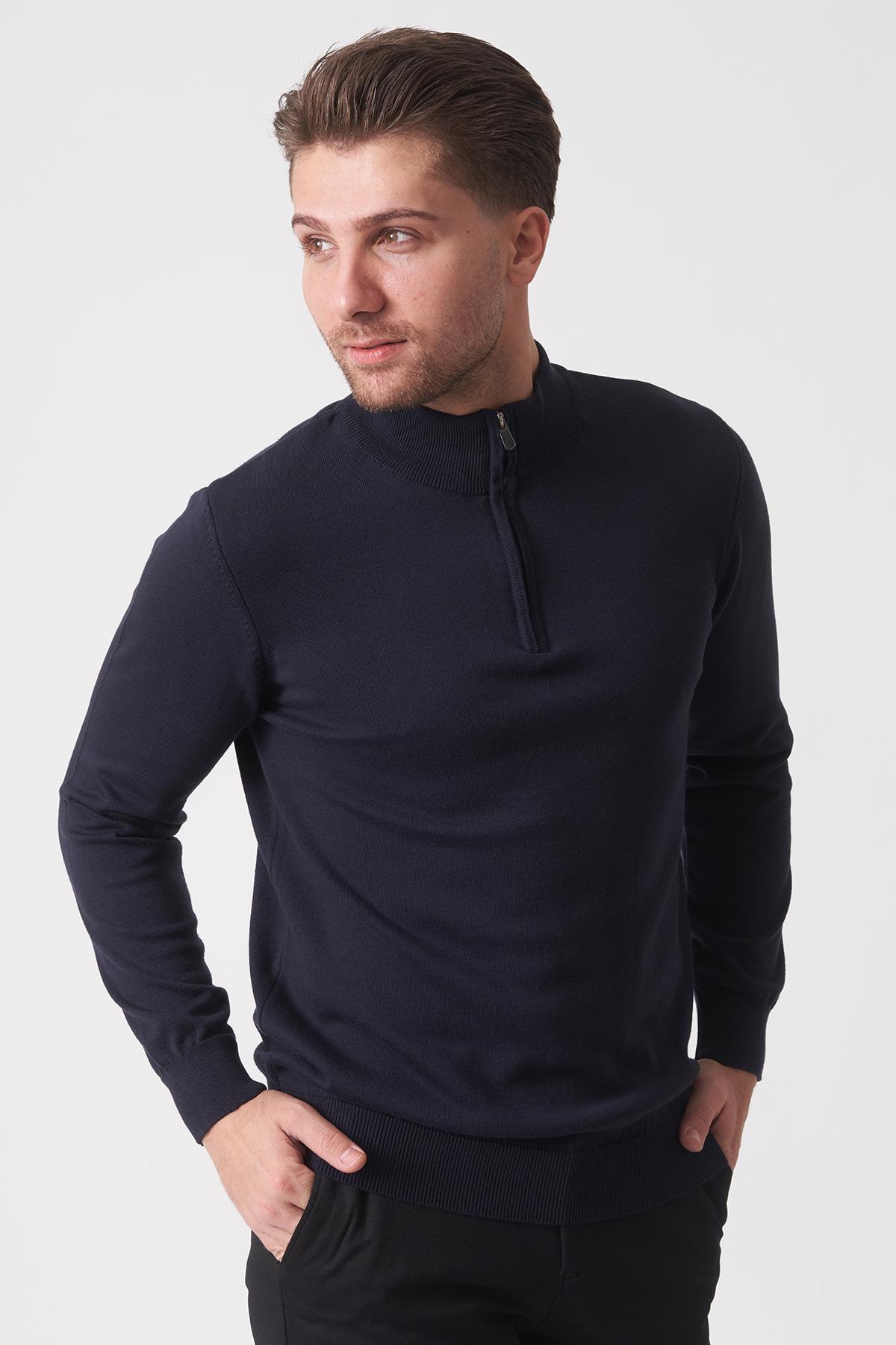 White Stone Brasília 1030 Slim Fit Basic Yarım Fermuarlı Triko Laci