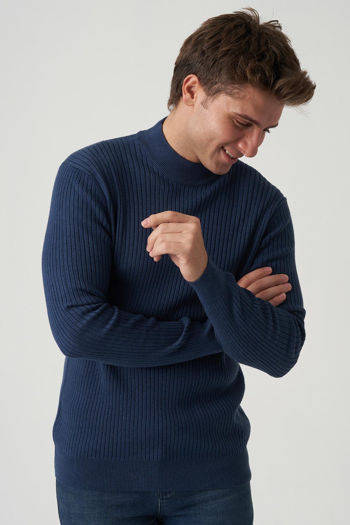 White Stone Águeda 1284 Slim Fit Yarım Balıkçı Triko İndigo