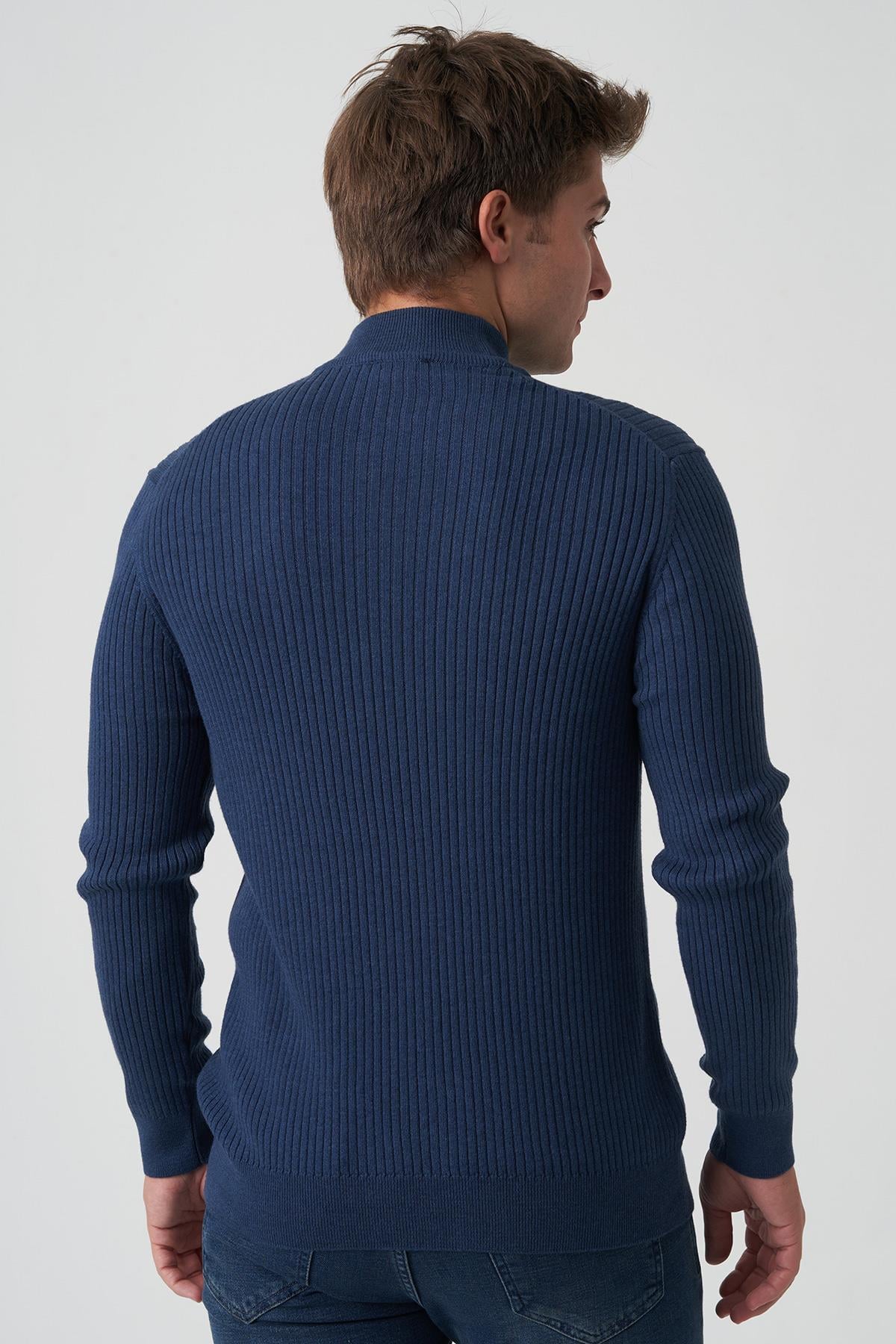 White Stone Águeda 1284 Slim Fit Yarım Balıkçı Triko İndigo