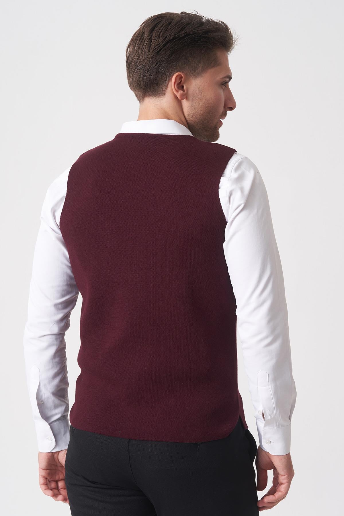 White Stone Campinas 202438 Slim Fit Pamuklu Yelek Triko Bordo