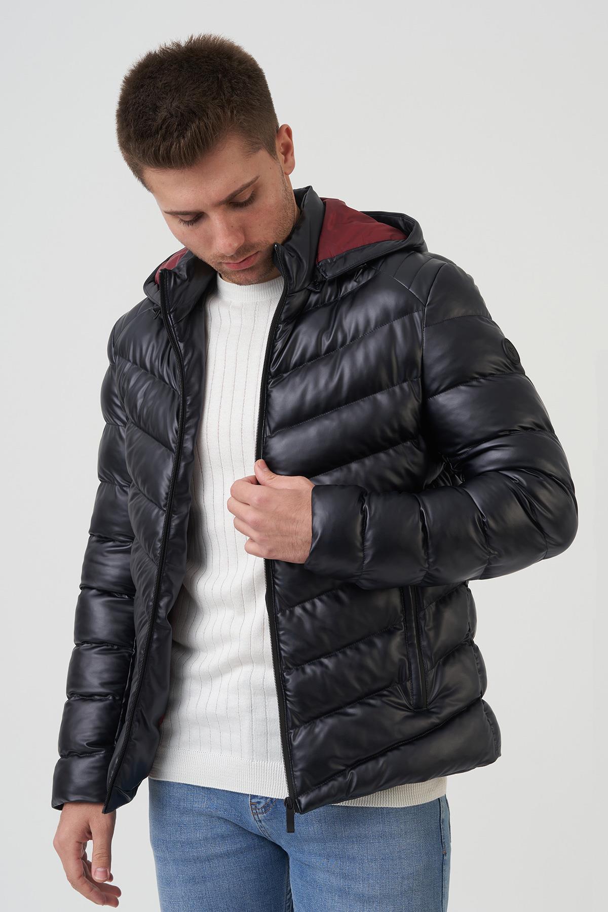 White Stone San Diego Slim Fit Kapüşonlu Kaban  Siyah