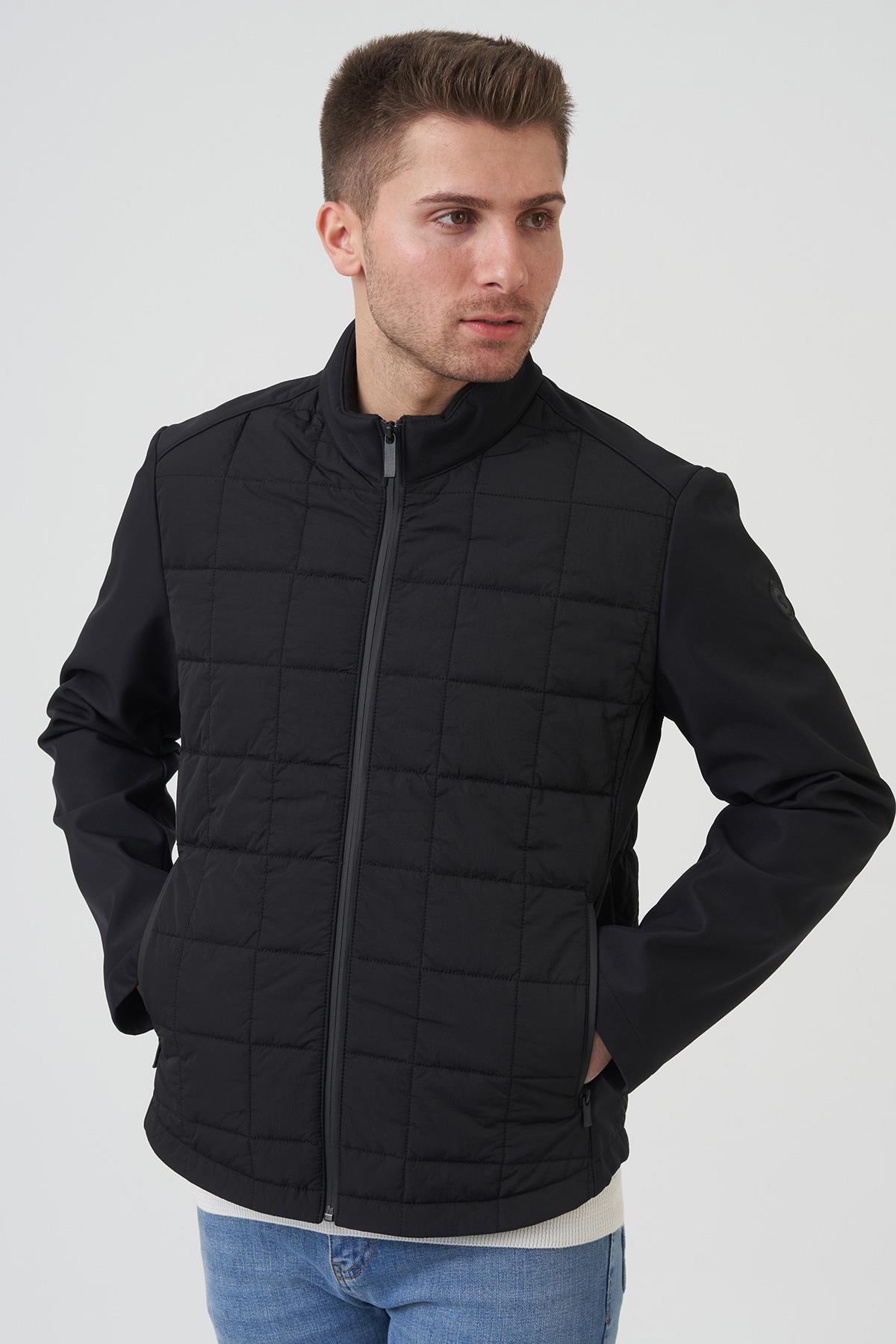 Siyah Slim Fit Fermuarlı İki Cepli Sıcak Tutan Mont