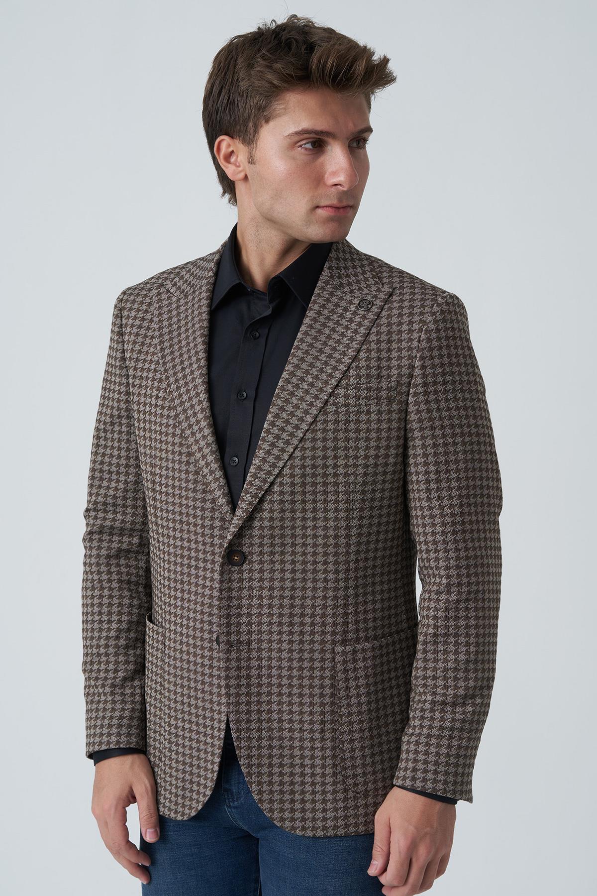 White Stone Agualva-Cacém C4012 Slim Fit 6 Drop Ceket Desenli