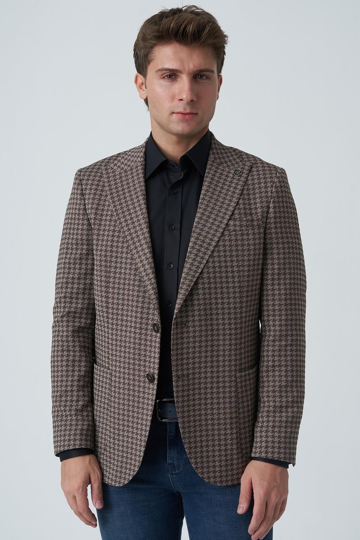 White Stone Agualva-Cacém C4012 Slim Fit 6 Drop Ceket Desenli